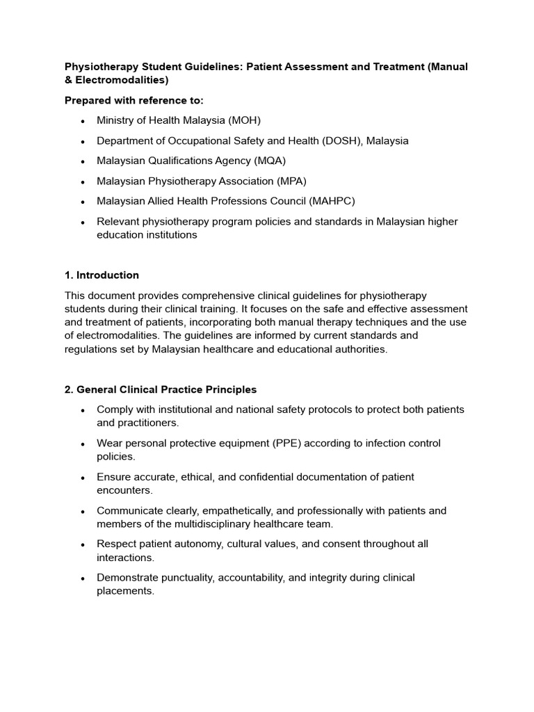 Physiotherapy Student Guidelines For Assessment and Treatment | PDF ...