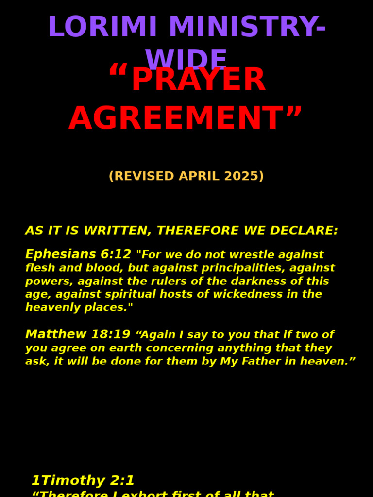 Lorimi Ministry Prayer Agreement 2025 | PDF | Disciple (Christianity ...