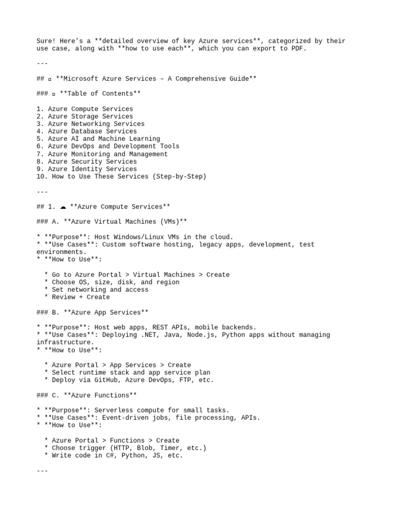 Key Azure Services Overview Guide | PDF | Microsoft Azure | Databases