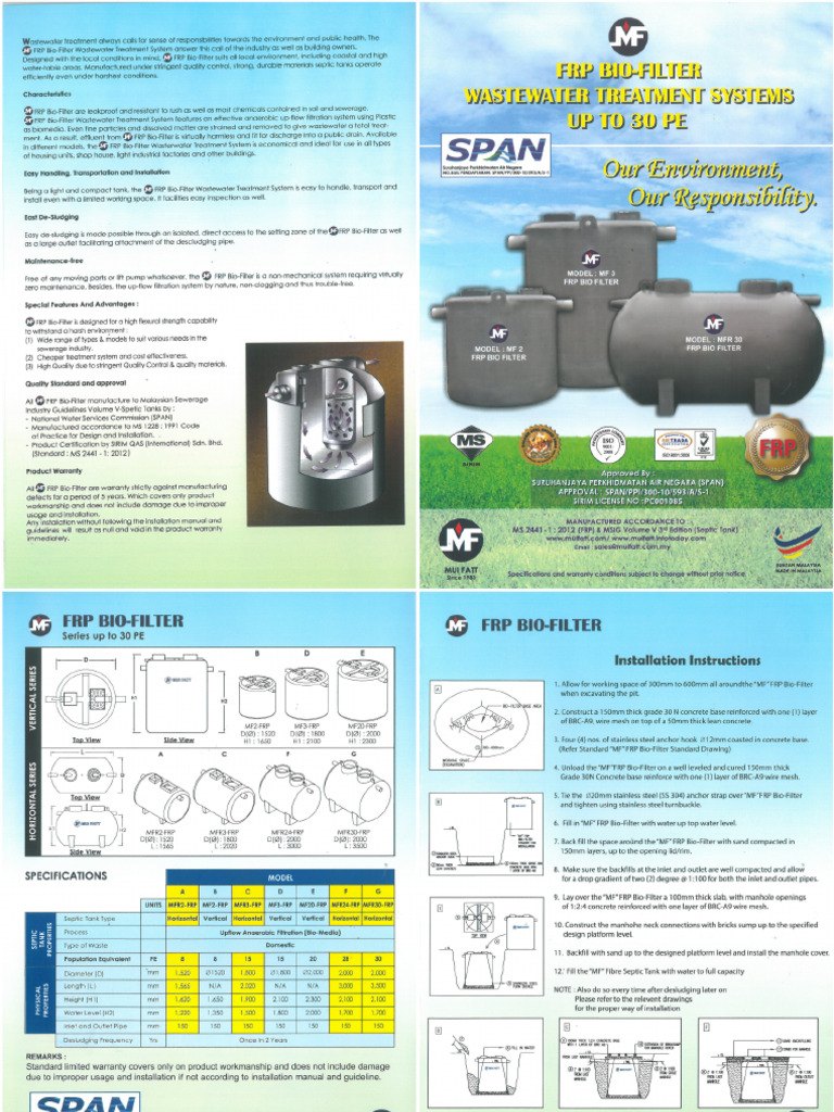 FRP Bio Filter Septic Tank Up To 30pe | PDF