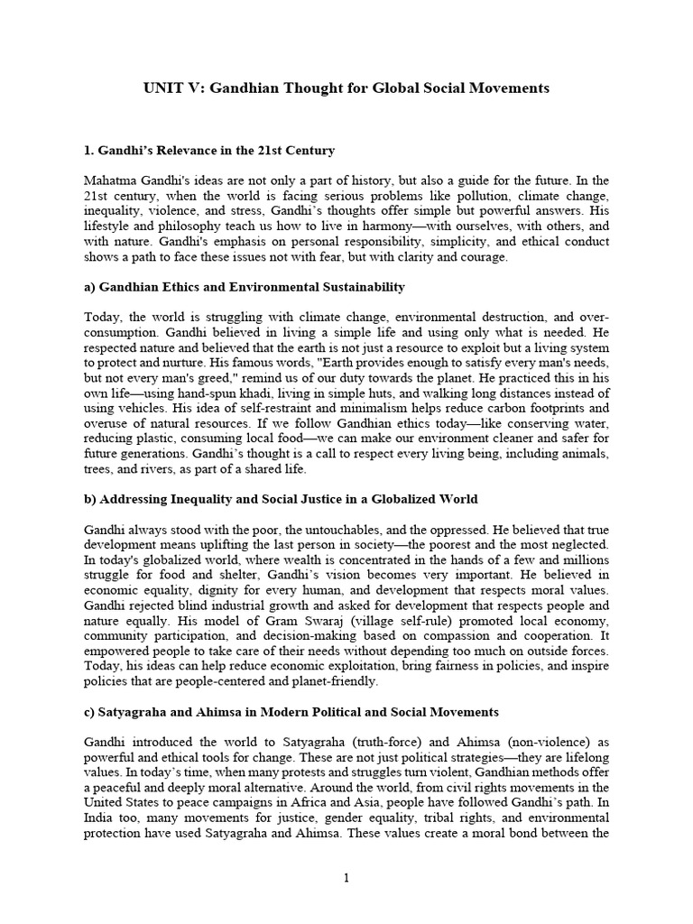 Gandhian Thought for Global Change | PDF | Mahatma Gandhi | Nonviolence