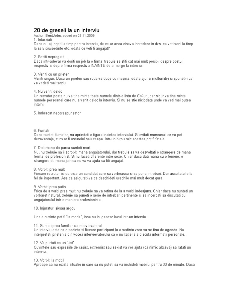 20 De Greseli La Un Interviu