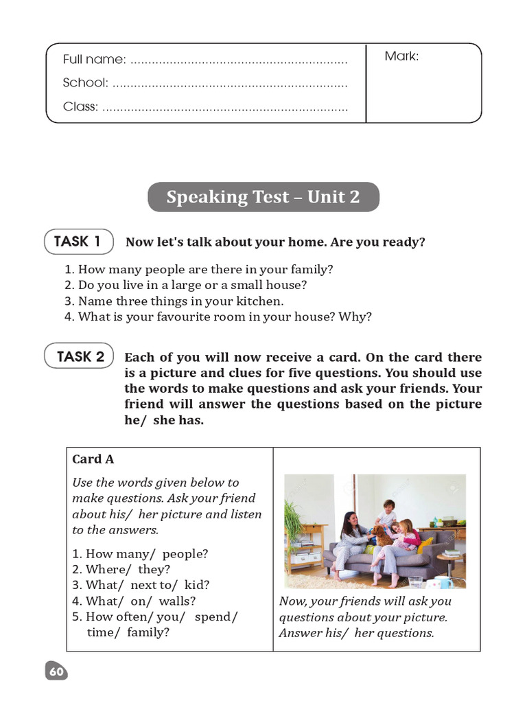 Speaking Test Unit 2: Home Discussion | PDF