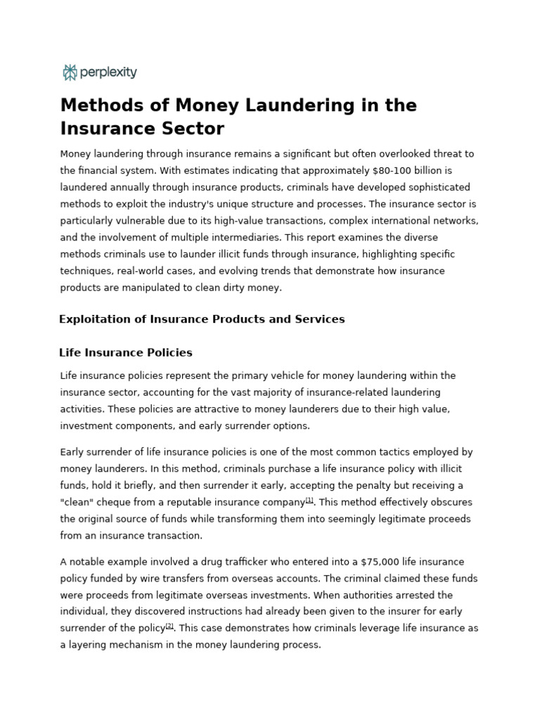 Money Laundering Methods in Insurance | PDF | Money Laundering | Insurance