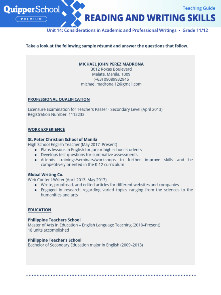 PDF (Texts) - RW 11 - 12 - Unit 14 - Lesson 3 - Professional Writing ...