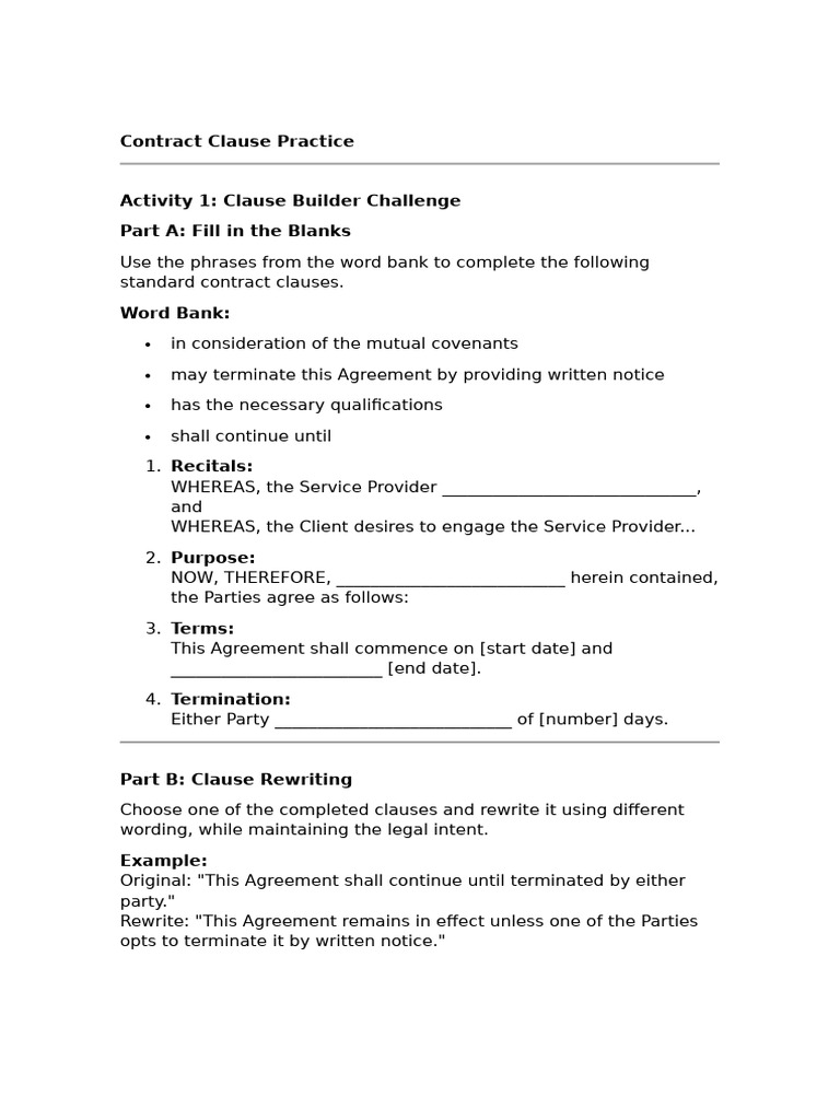 Contract Clause Practice | PDF