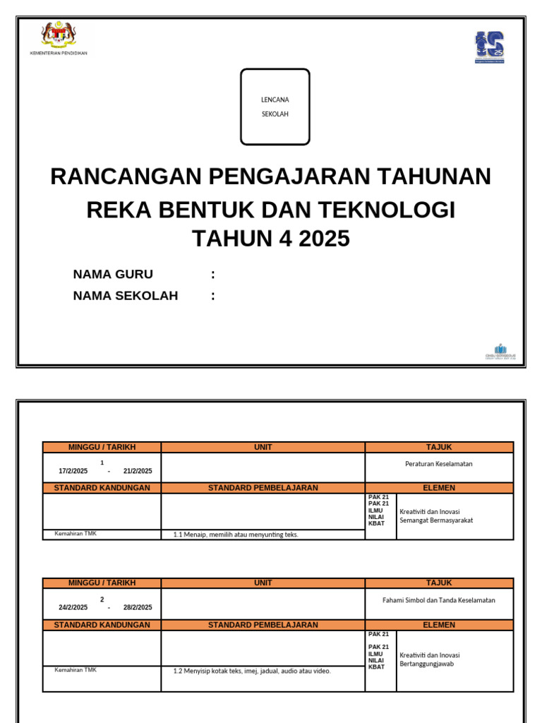 RPT RBT Tahun 4 2025 | PDF