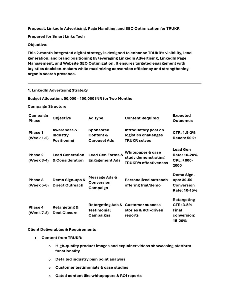 LinkedIn Strategy Proposal for TRUKR | PDF | Search Engine Optimization ...