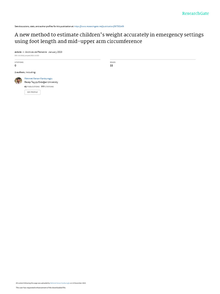 Accurate Weight Estimation in Children | PDF | Human Body Weight ...