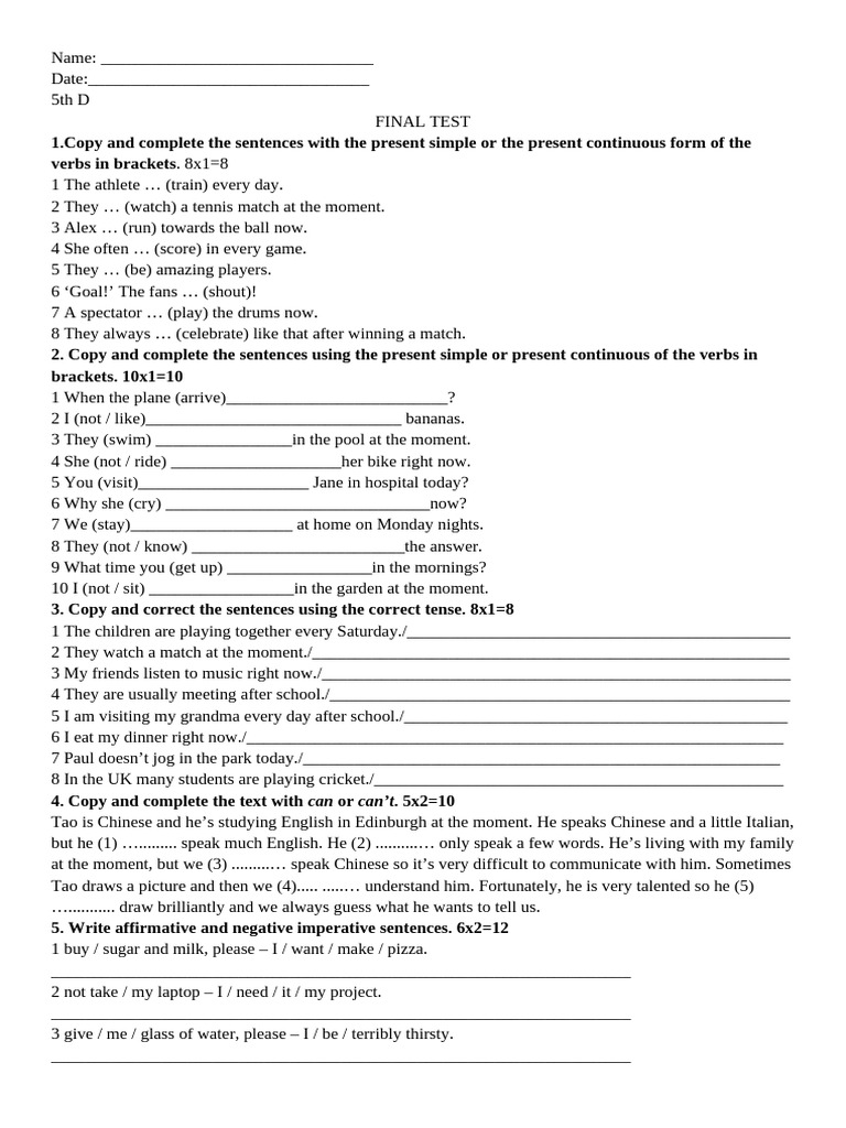 Final Test 5D | PDF