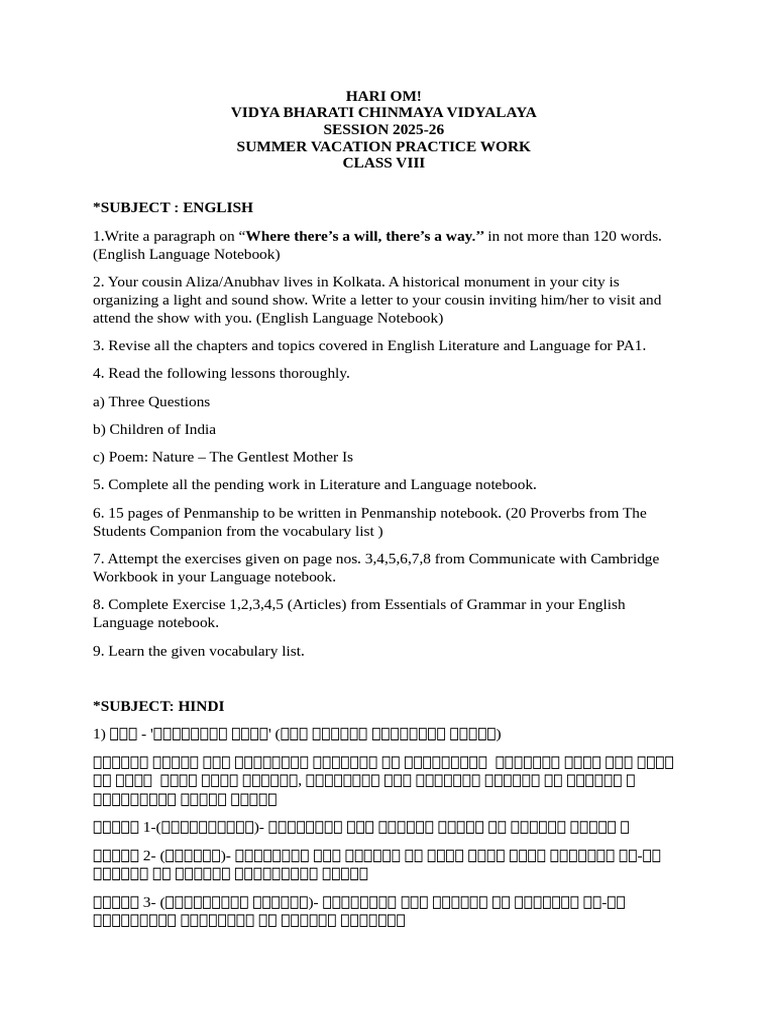Class 8 Summer Vacation Assignments | PDF | Area | Mathematics
