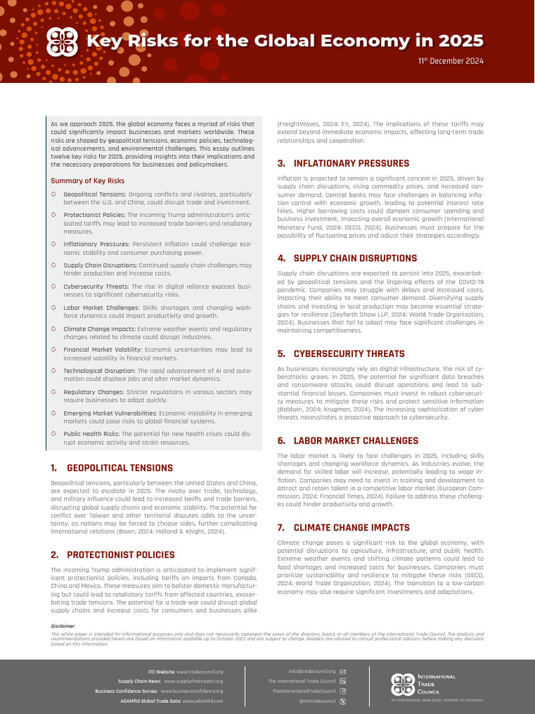 Key Risks to Global Economy in 2025 | PDF | Inflation | Tariff