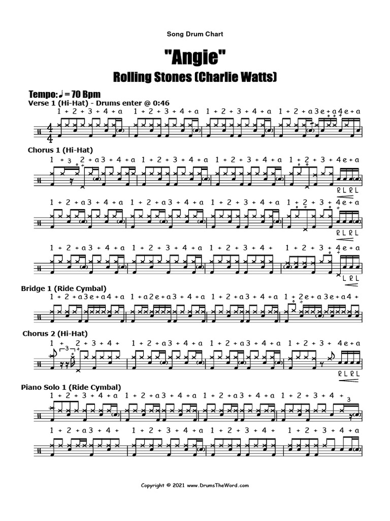 RollingStones - Angie Drums | PDF | Percussion Instruments | Drumming