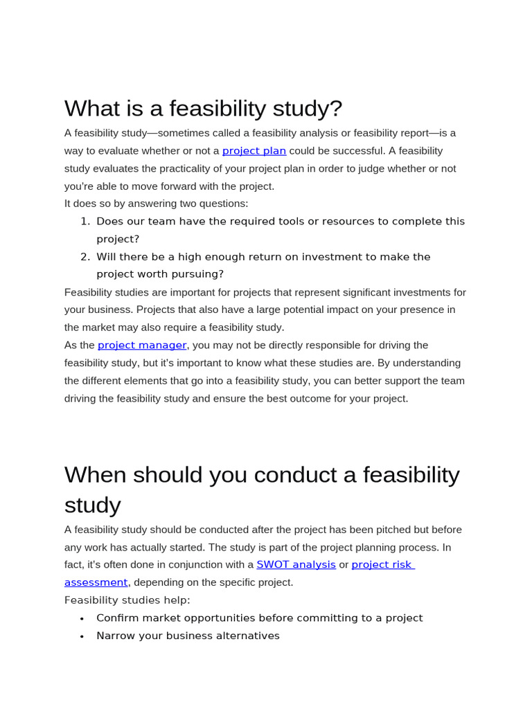 Understanding Feasibility Studies | PDF | Feasibility Study | Project ...