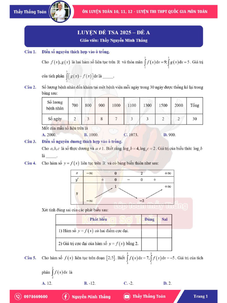 TSA 2025 - Luyện đề - TSA2025A | PDF
