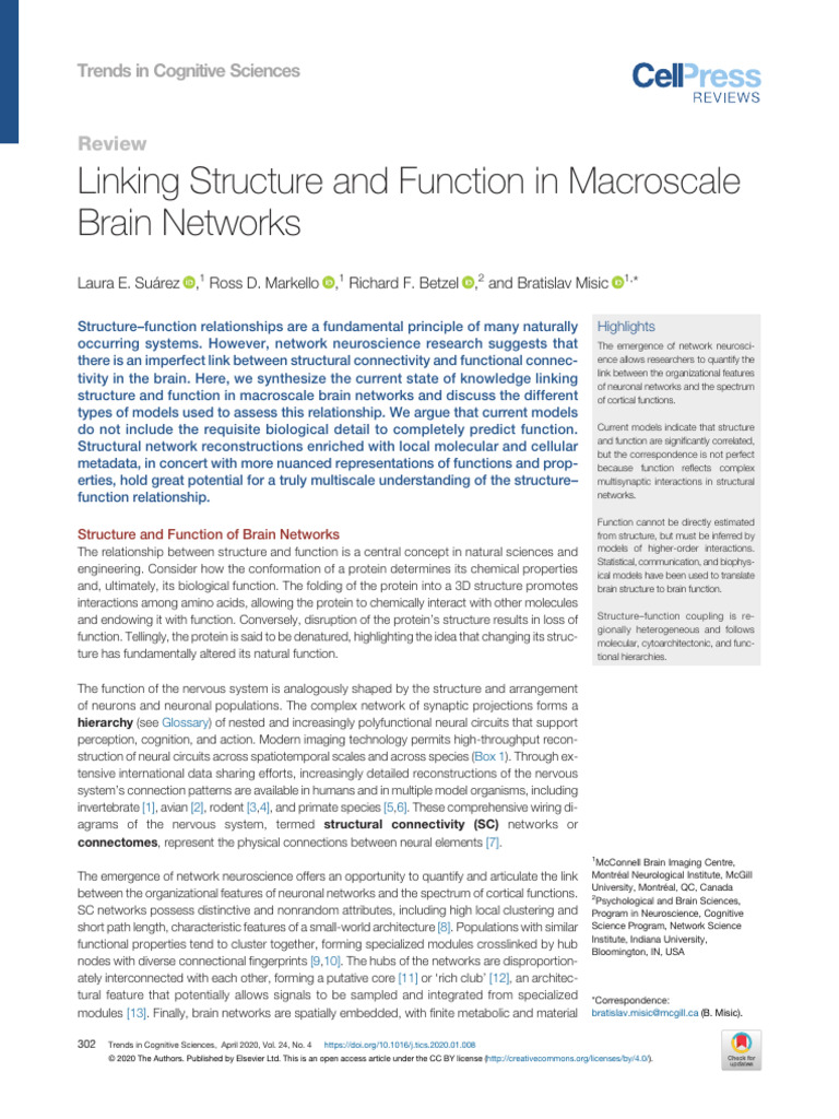 Linking Structure and Function in Macroscale Brain | PDF | Nervous ...