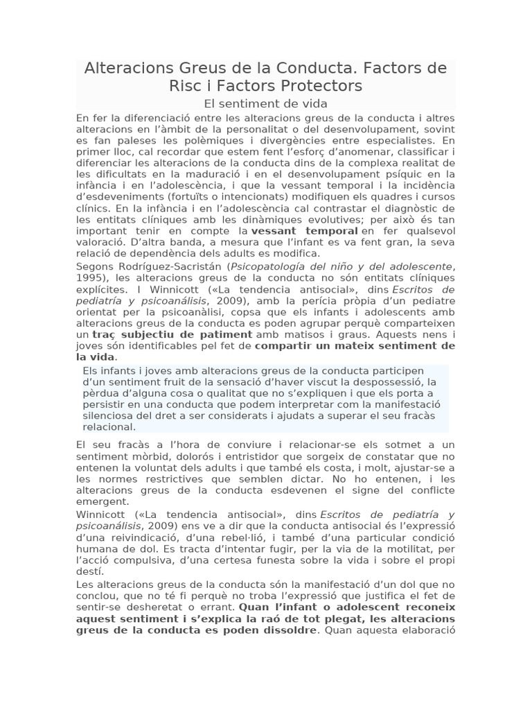 Factors de Risc Alteracions de La Conducta | PDF