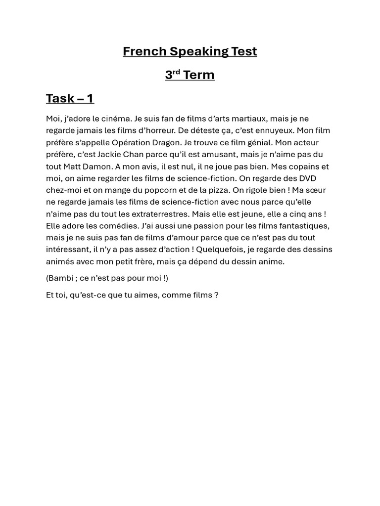 Test de conversation en français | PDF