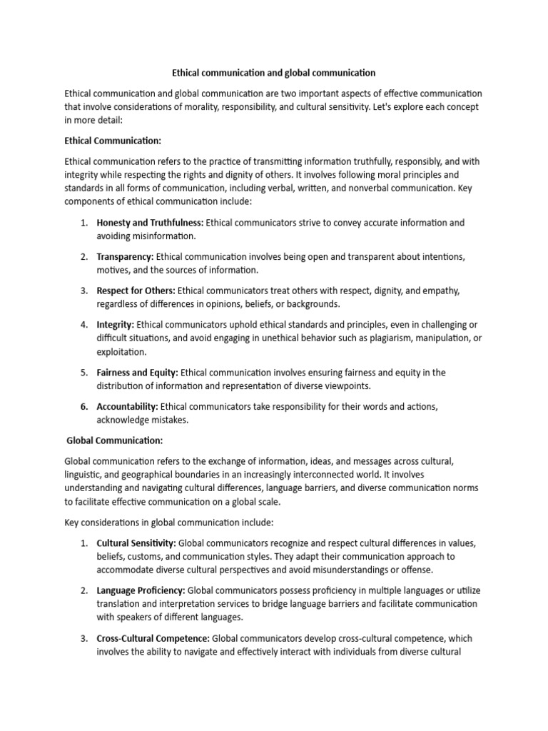 Ethical and Global Communication | PDF | Communication | Information