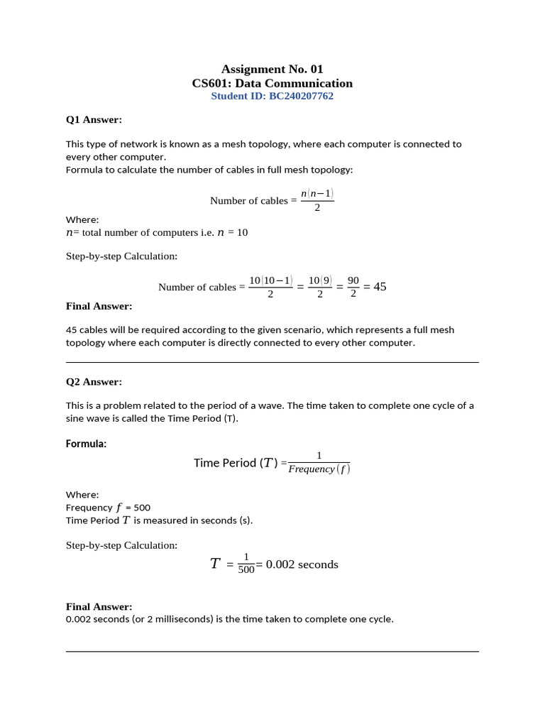 Data Communication Assignment Solutions | PDF