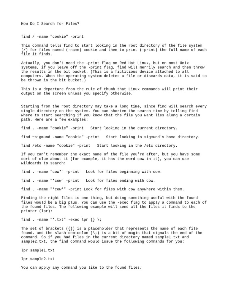 Unix Find Command Searching Files | PDF | Computer File | Directory ...