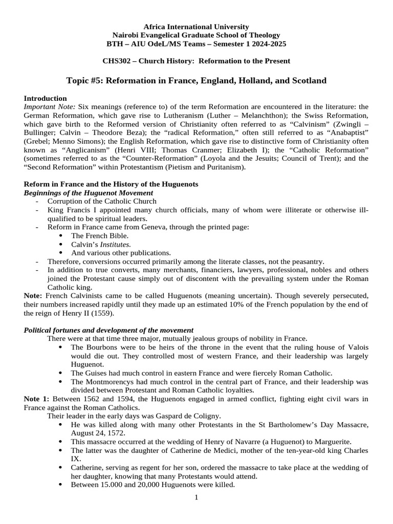 Lecture Notes 4 - Other Reformers and Catholic Reformation | PDF ...