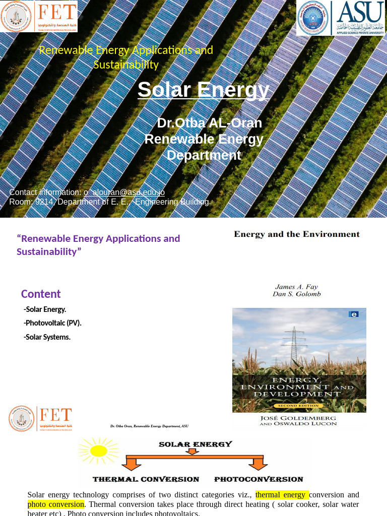 Lecture 4.1 Solar Energy | PDF | Photovoltaics | Off The Grid