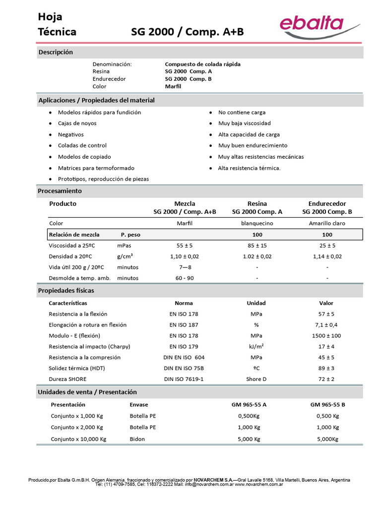 Ebalta SG 2000: Resina de Colada Rápida | PDF | Contaminación | Materiales
