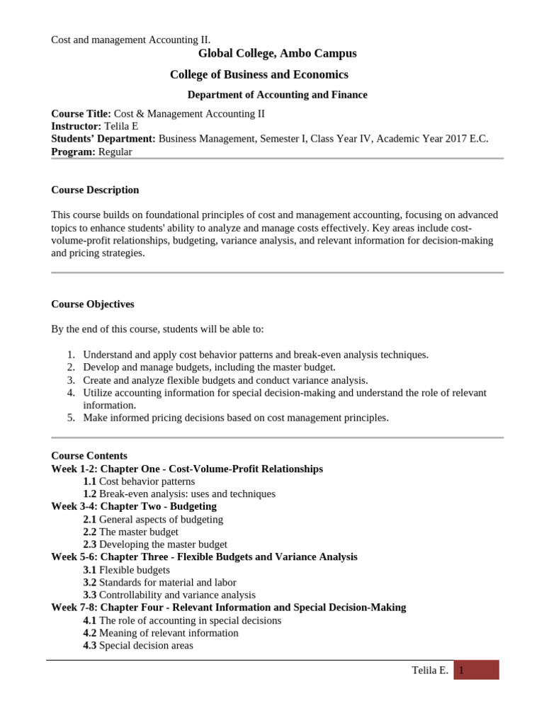 Advanced Cost & Management Accounting II | PDF | Financial Accounting ...