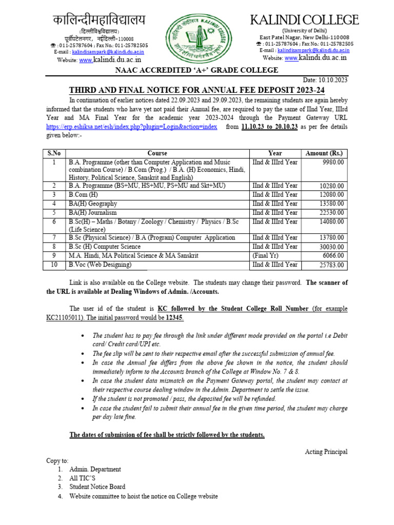 Third and Final Notice For Annual Fee 2023 24 | PDF | Fee | Credit Card
