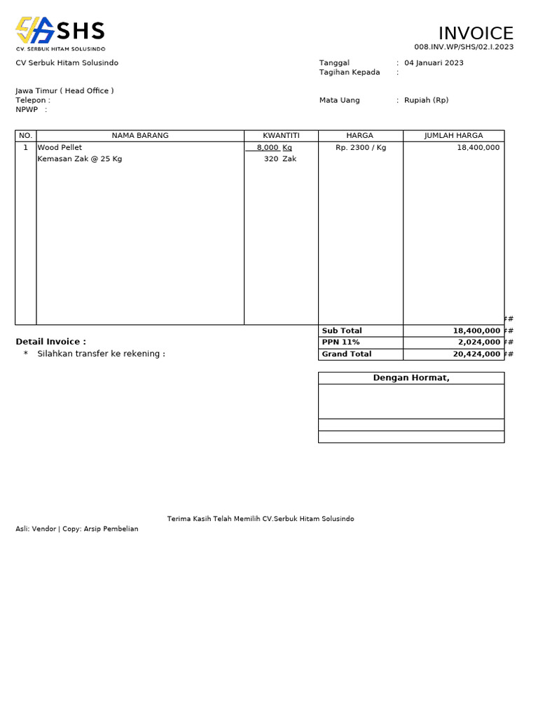 Format Invoice Barang | PDF