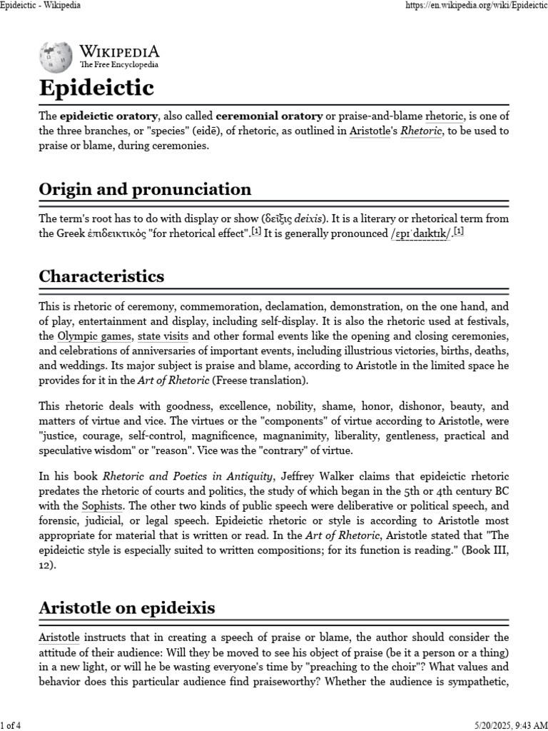 Understanding Epideictic Rhetoric | PDF | Persuasion | Rhetoric