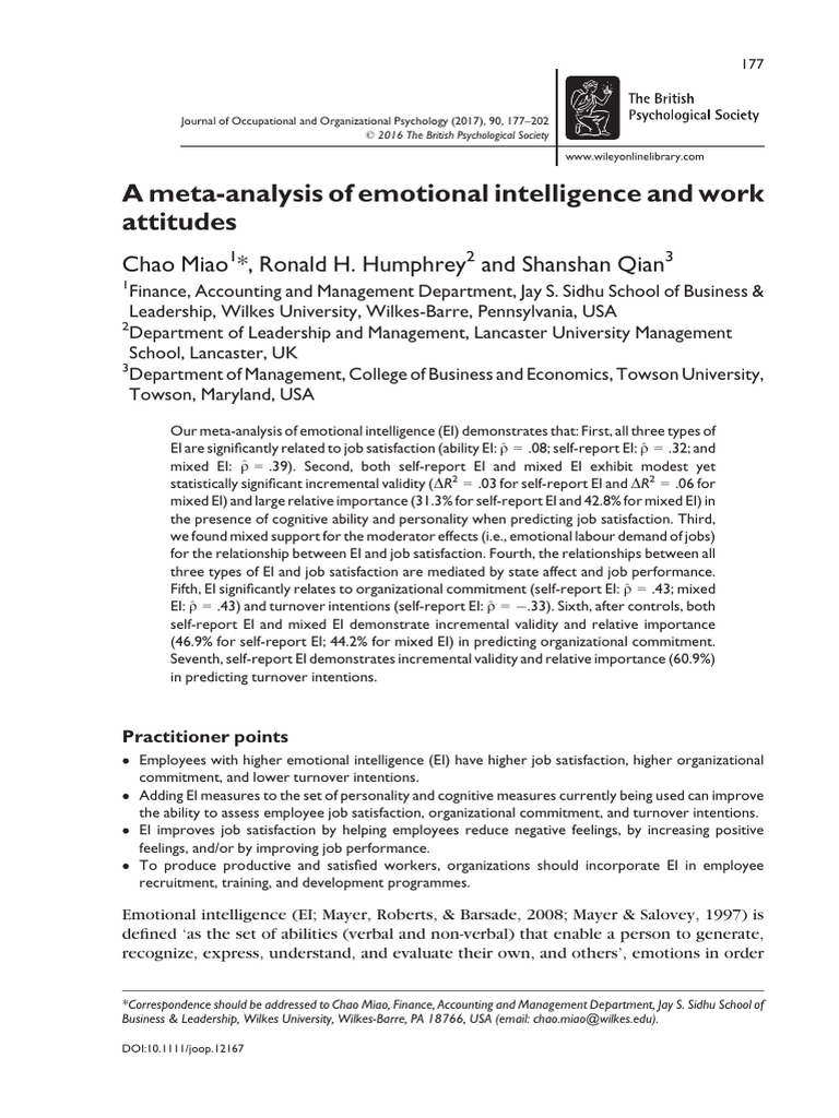 Emotional Intelligence and Job Attitudes | PDF | Job Satisfaction ...