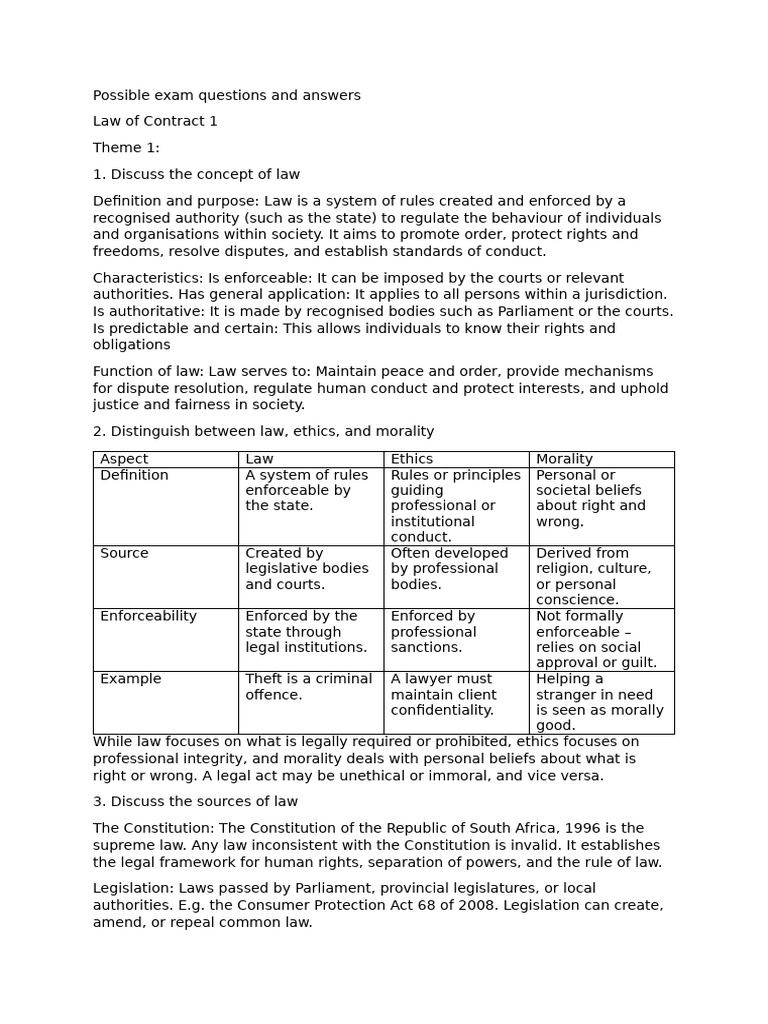 Possible Exam Questions and Answers LOC I | PDF | Offer And Acceptance ...