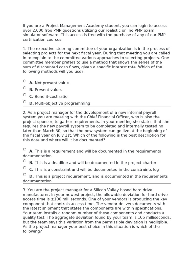 Free PMP Exam Simulator Access for Students | PDF | Accuracy And ...