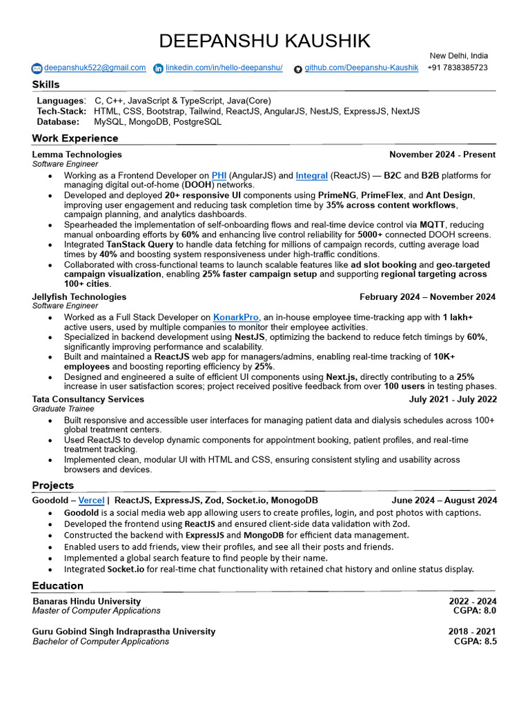 Deepanshu Kaushik: Software Engineer Profile | PDF | Mobile App ...