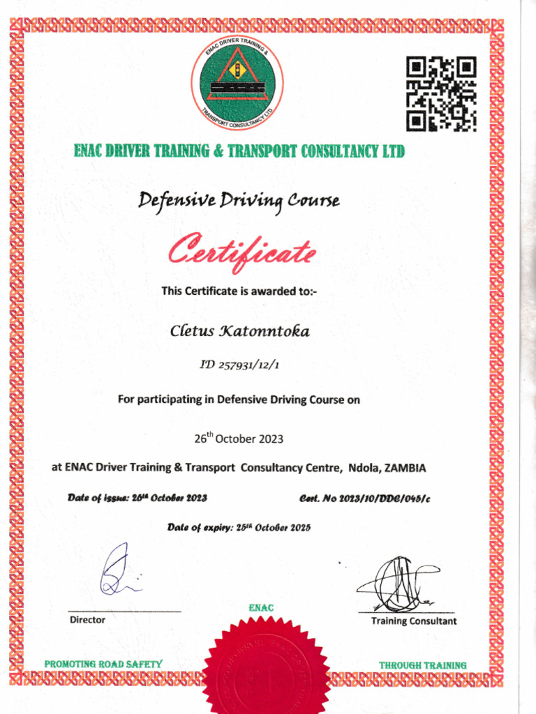 Defensiva Driving Course Certificate | PDF