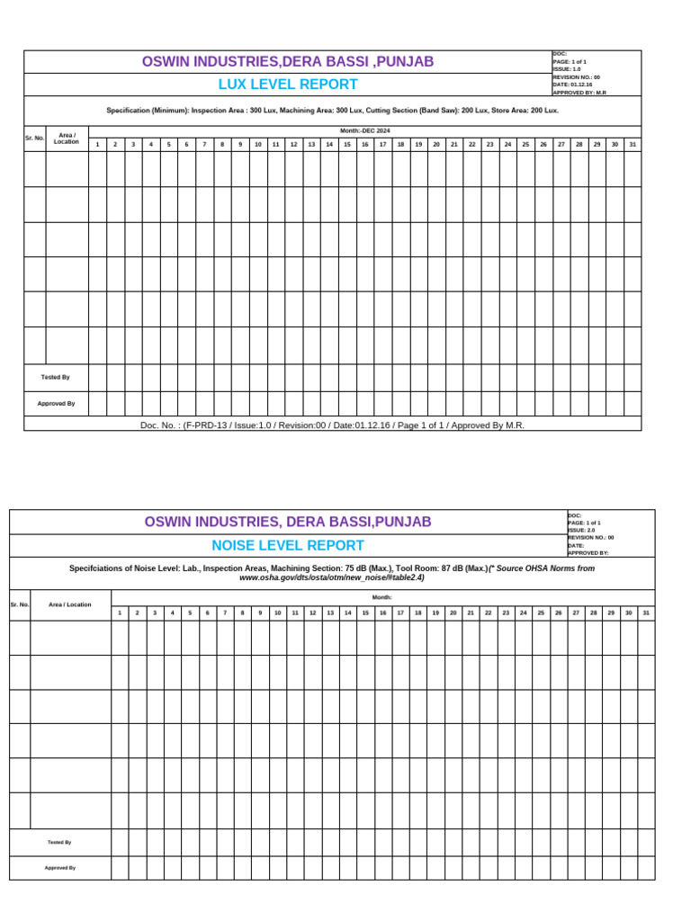 Reference Lux Level Report Pdf Sound