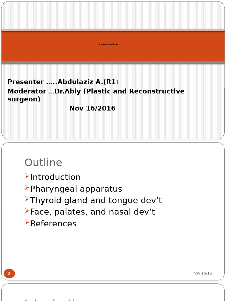 Embryology of Head and Neck Development | PDF | Human Nose | Tongue