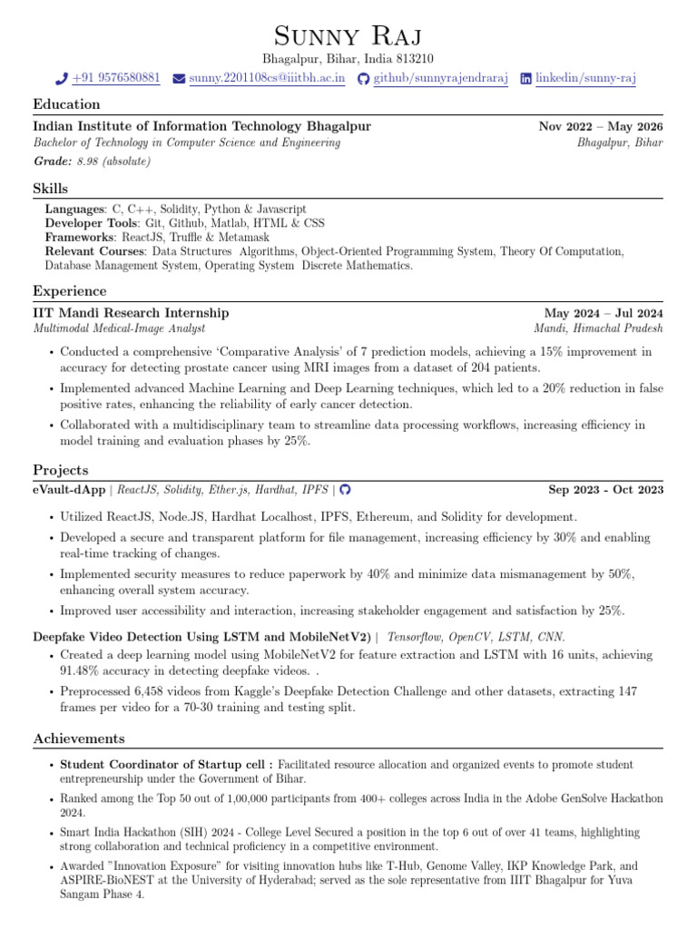 Computer Science Student Profile and Achievements | PDF | Deep Learning ...