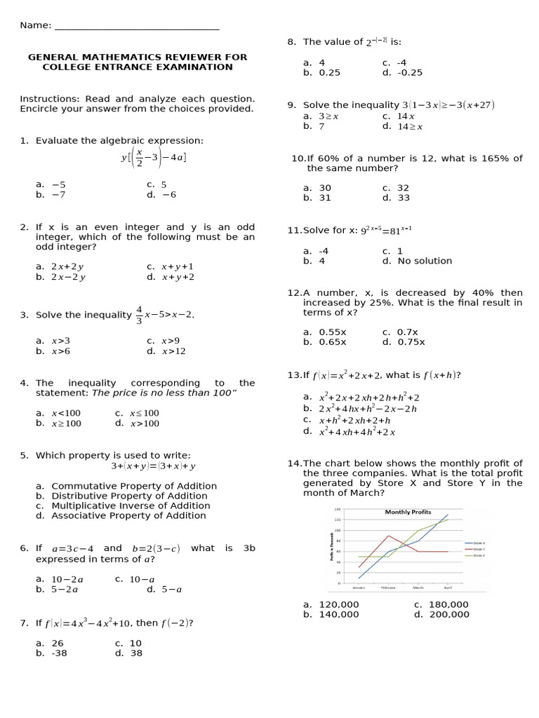 College Entrance Math Exam Reviewer | PDF | Inequality (Mathematics ...