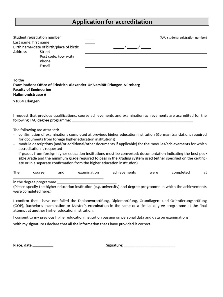 FAU Accreditation Application Form | PDF | Academic Degree | Qualifications
