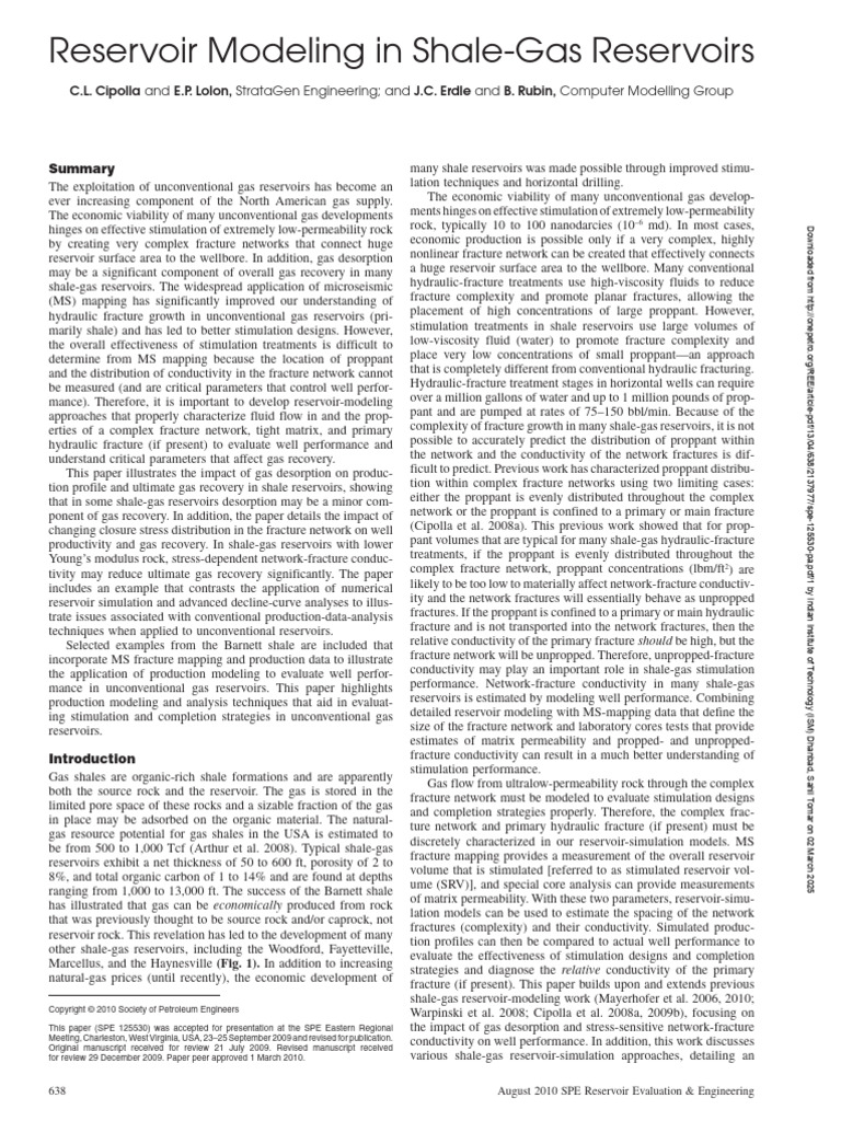 Reservoir Modelling in Shale Gas Reservoirs | PDF | Shale Gas ...