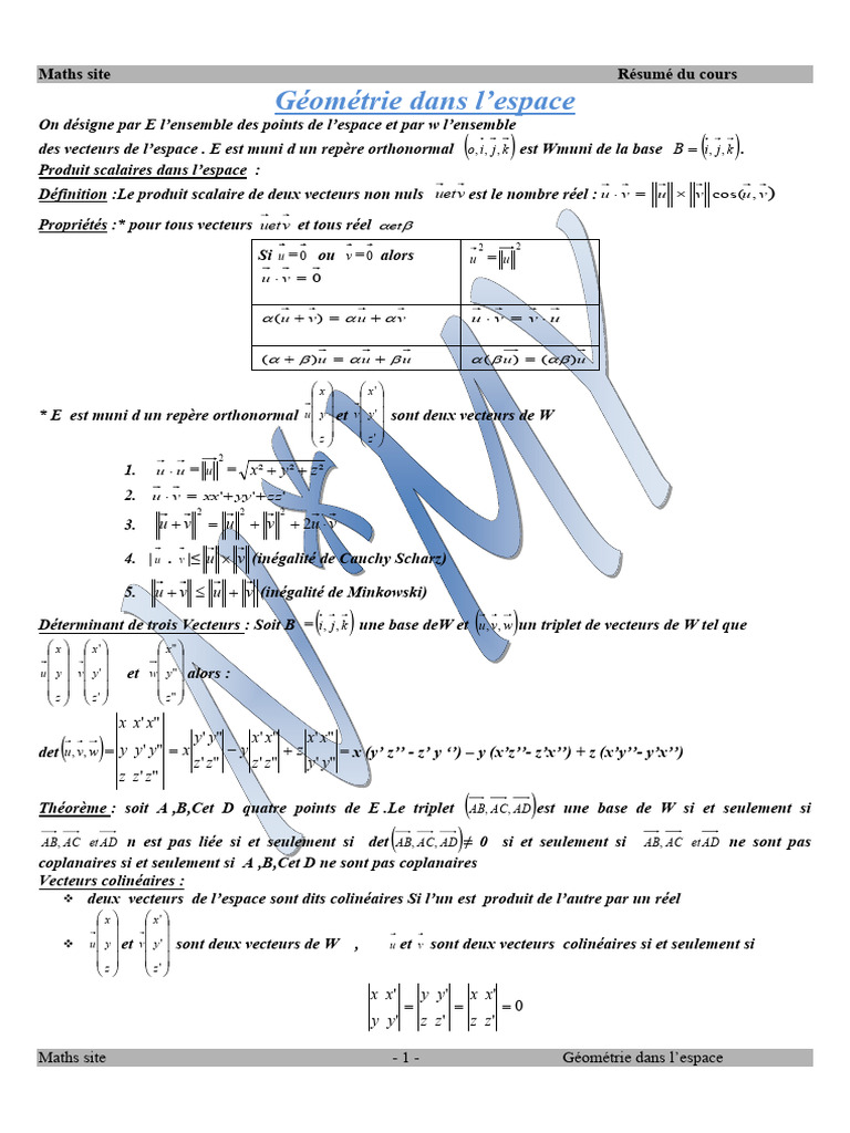 Géométrie dans l'Espace : Concepts Clés | PDF | Droite (mathématiques ...