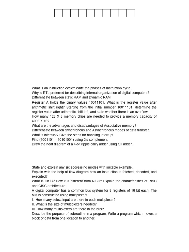 Computer Architecture Exam Paper 2023-24 | PDF | Random Access Memory ...