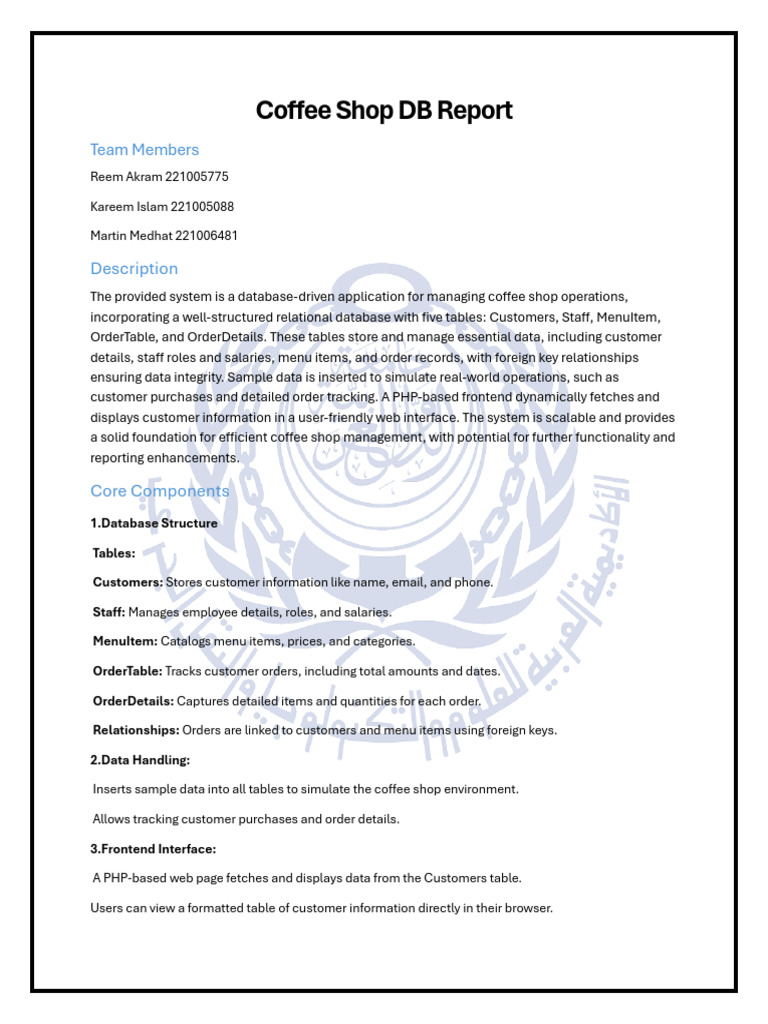 Coffee Shop Database Management System | PDF