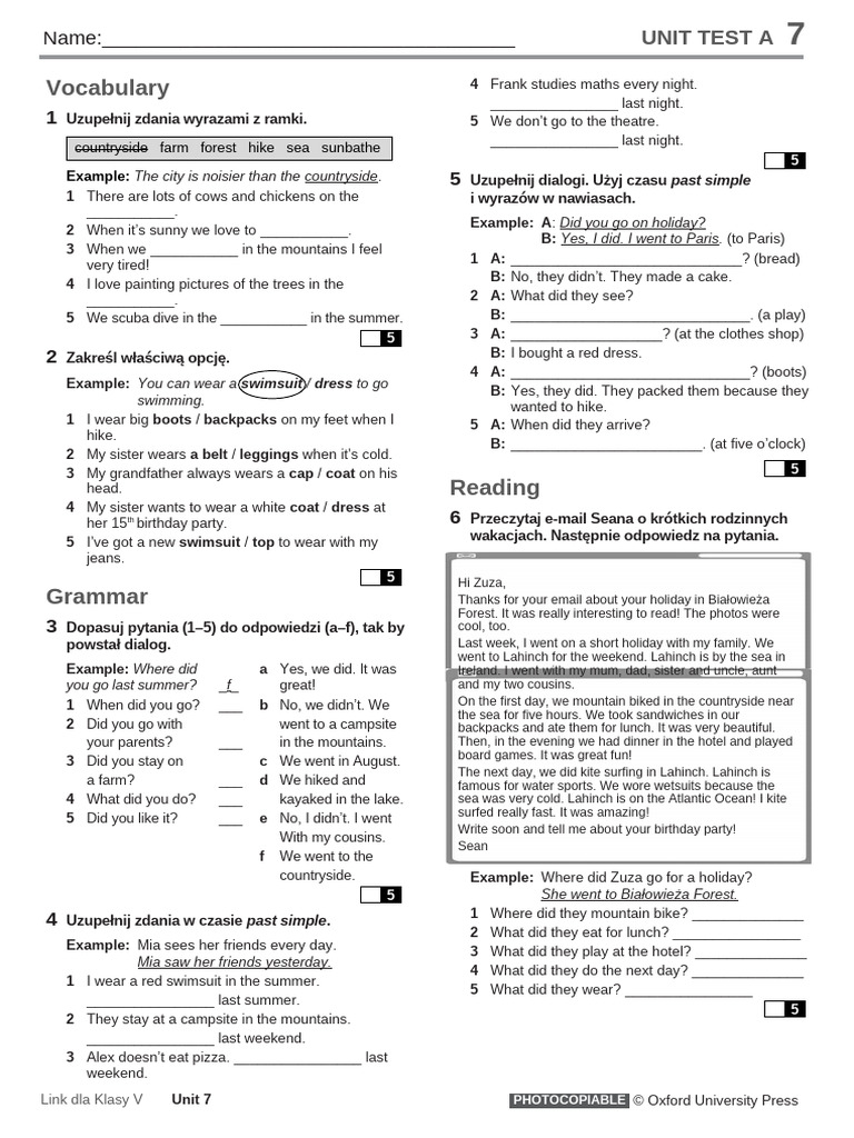 Unit 7 Vocabulary and Grammar Test | PDF