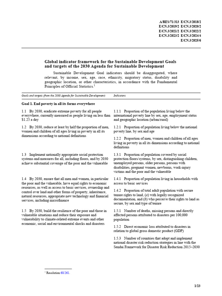 Global Indicator Framework for SDGs | PDF | Food Security | Social Policy