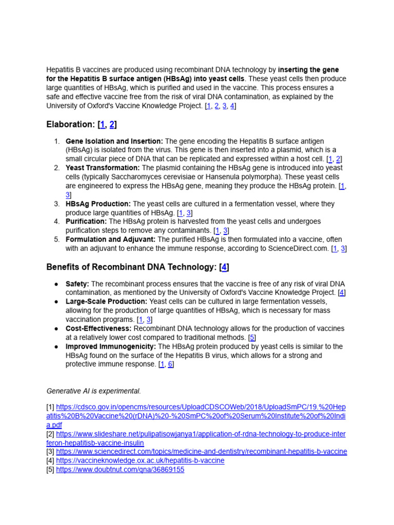 Recombinant DNA Technology in Hepatitis B Vaccine | PDF | Recombinant ...