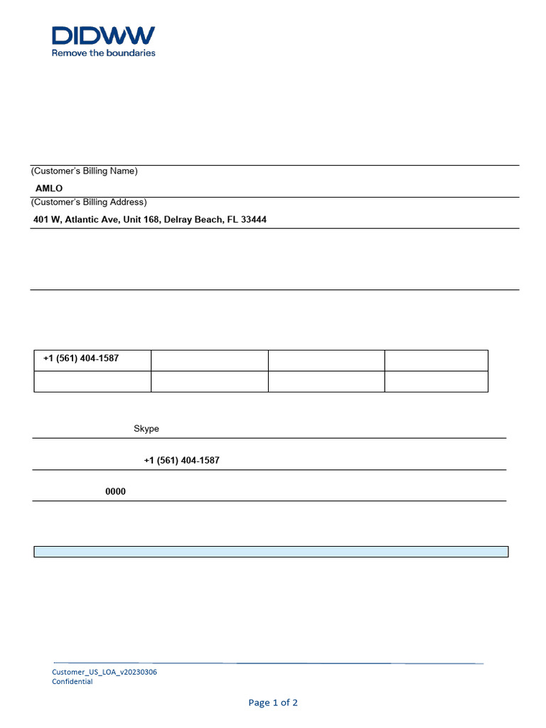 DIDWW Number Portability Authorization | PDF